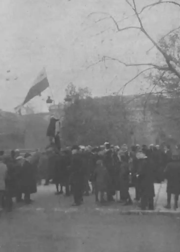 Student uniwersytetu zawiesza flage Polski na palacu namiestnikowskim w Warszawie